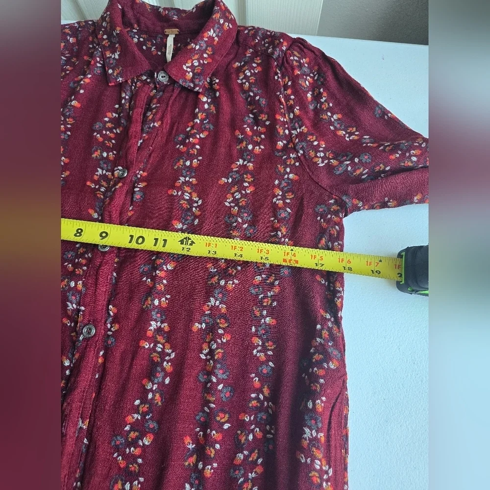 Free People Red Long Sleeve Dress Shirt with Bishop Sleeves size XS